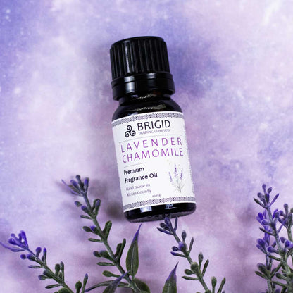 Premium fragrance oil bottle Lavender Chamomile with lavender sprigs