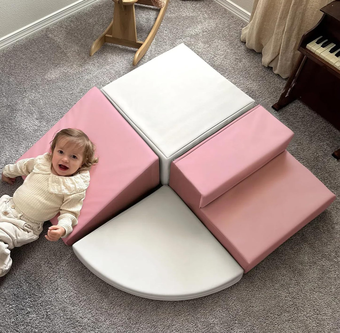 little dove Large 4 Pieces Climbing Toys for Toddlers 1-3 Non-Toxic & Eco-Friendly Toddler Climbing Toys Indoor Soft Play Equipment Indoor for Motor Skills Easy Setup & Clean Climbing Blocks Pink - Renee Lane Company