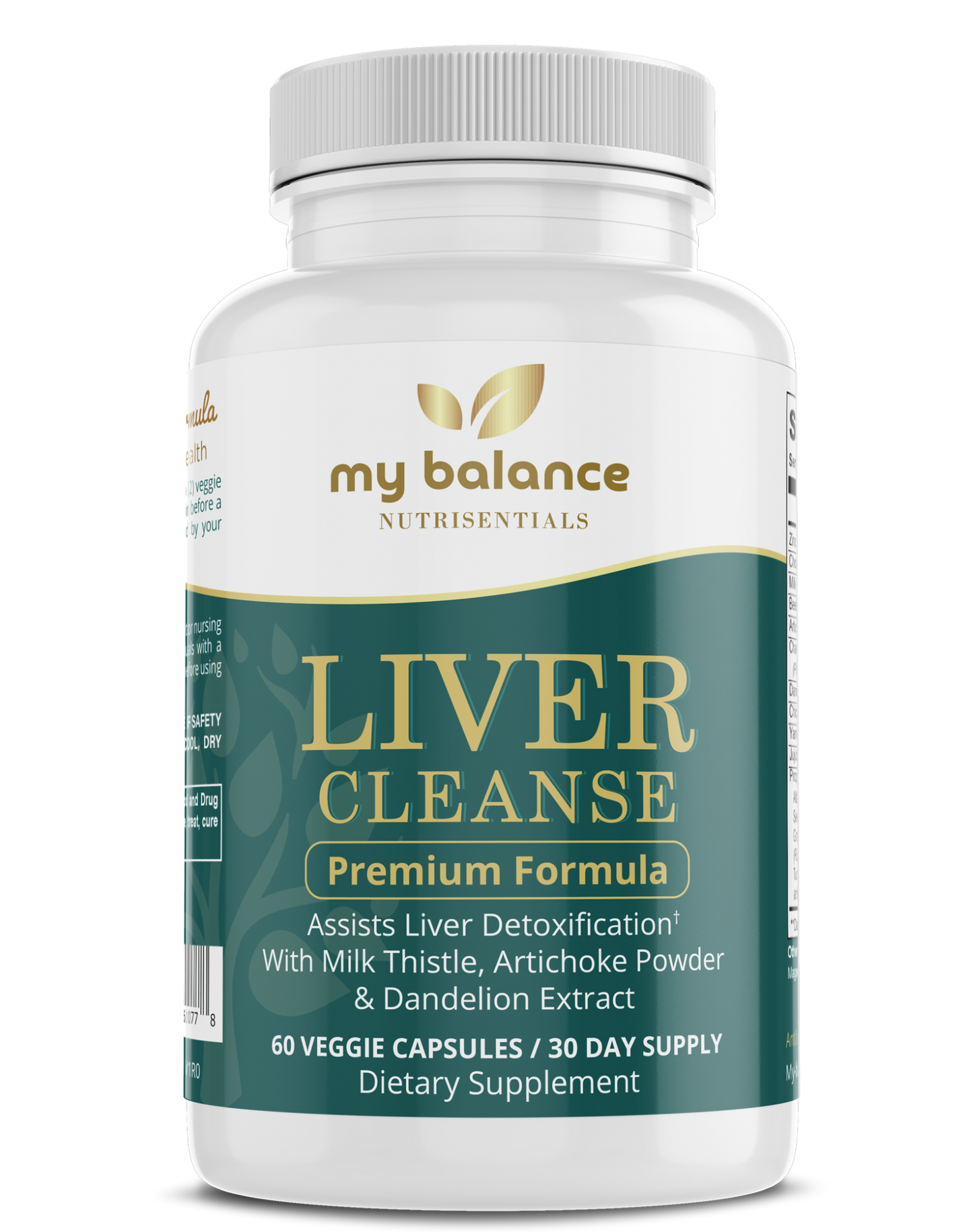 Supplement bottle with my balance Liver Cleanse Premium Formula front label