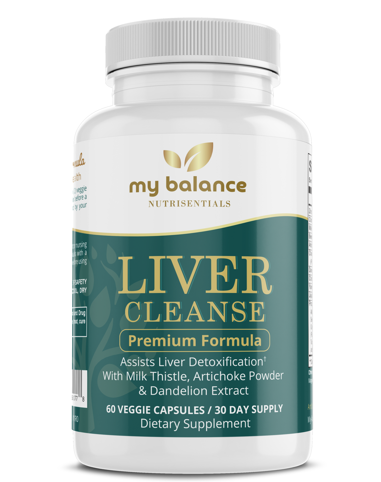 Supplement bottle with my balance Liver Cleanse Premium Formula front label