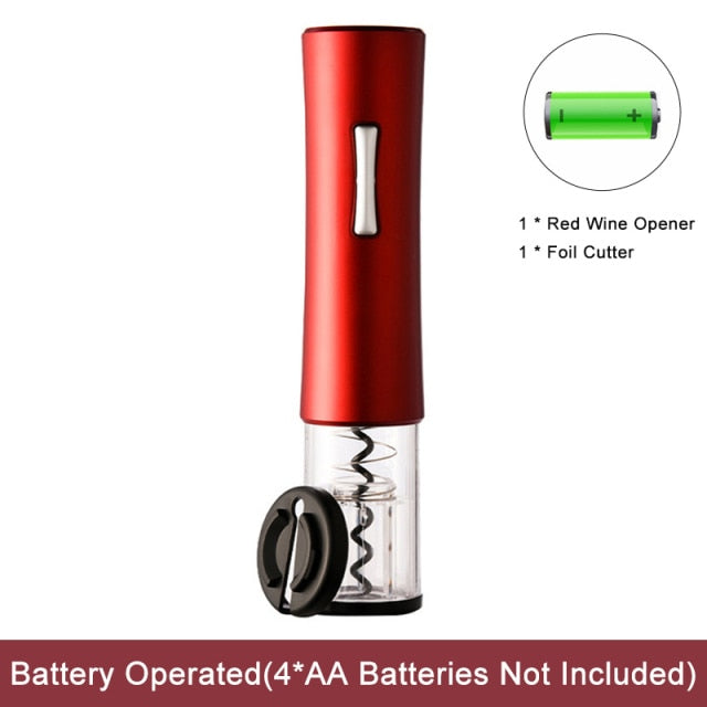 Automatic wine bottle opener, red cylindrical base with cork puller