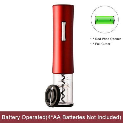 Automatic wine bottle opener, red cylindrical base with cork puller