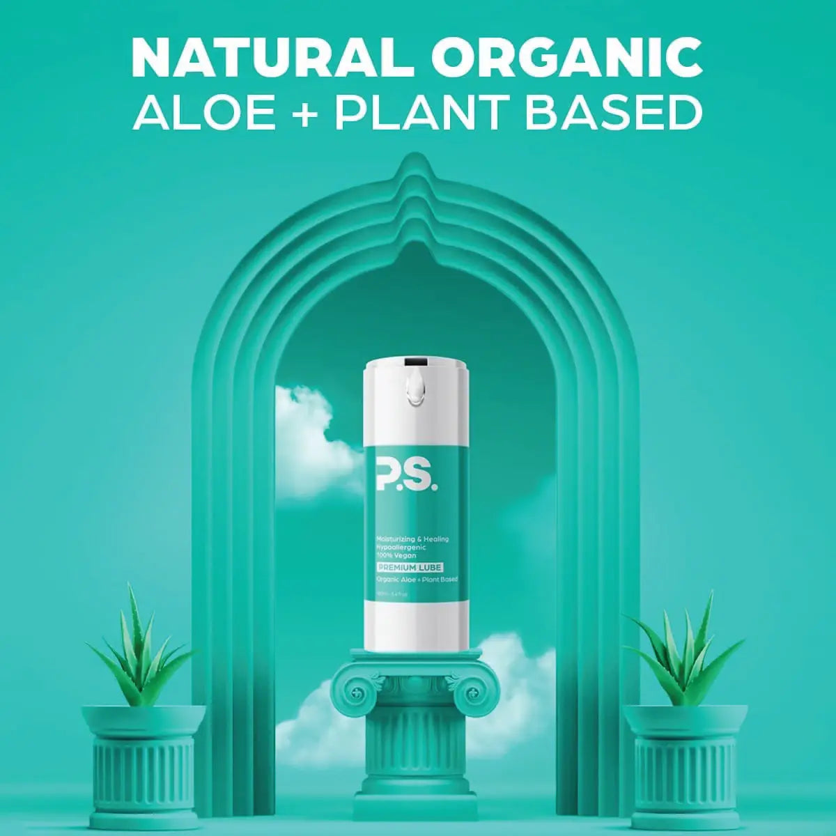 Teal-and-white personal lubricant bottle with flip-top cap