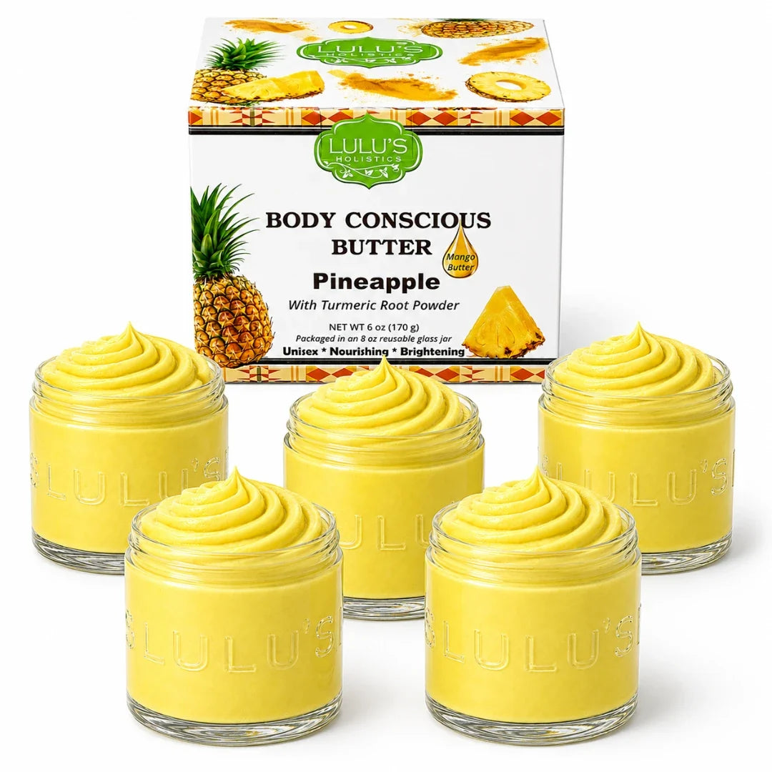 Body conscious whipped body butter, pineapple, five yellow whipped glass jars with box