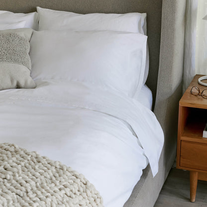 White sateen sheet set with pillowcases and fitted sheet