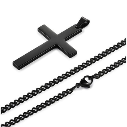 Black cross pendant with link chain necklace