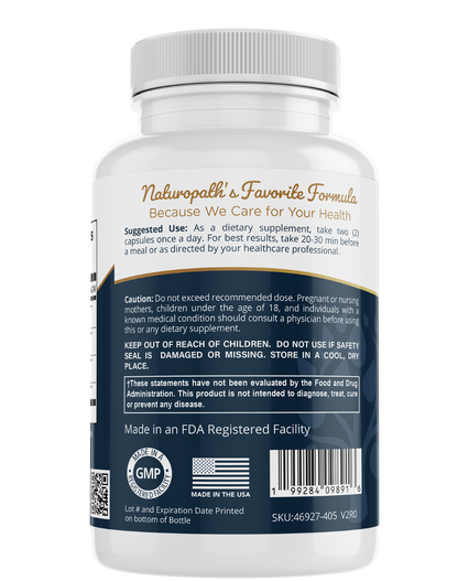 Organic maca supplement bottle with back label, usage notes, and GMP seal