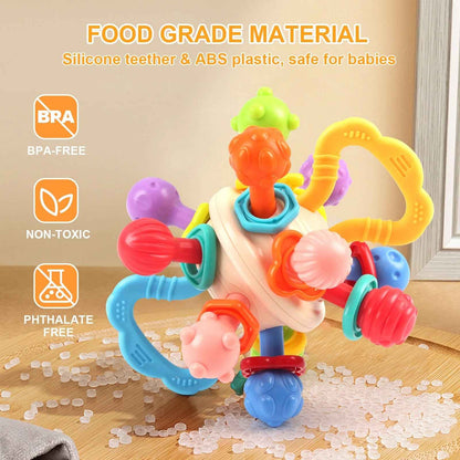 Soft Silicone Baby Rattle & Teething Ball – Manhattan-Style Sensory Toy for Infants (0-12 Months)