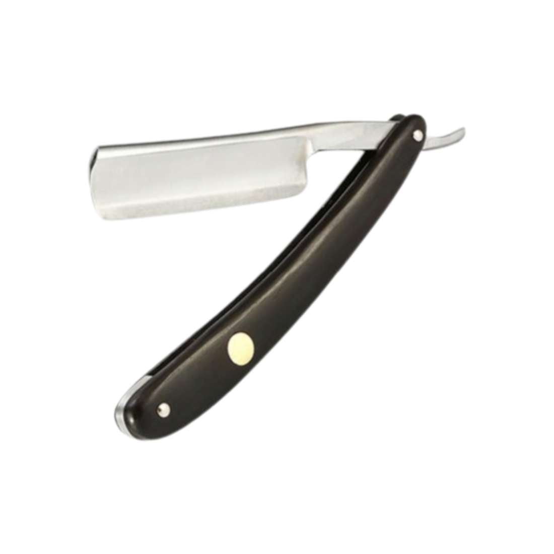 Straight razor with ebony handle and silver blade, single-edge design