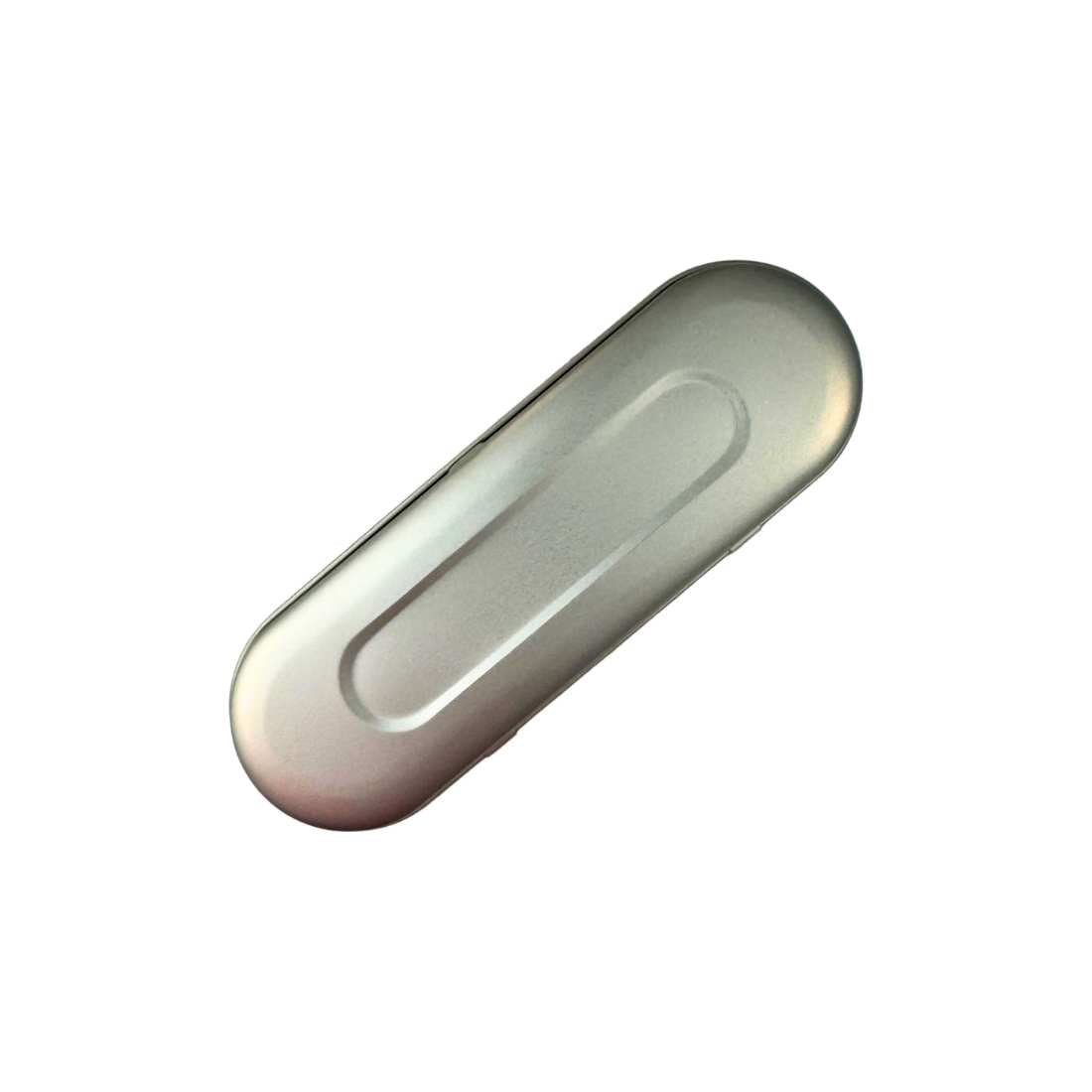 Straight razor case with silver outer sleeve and smooth rounded lid