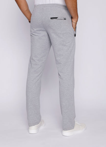 Light grey heather straight athletic sweatpants with drawstring waist and side logo