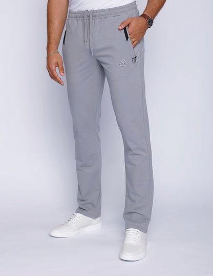 Men’s athletic straight sweatpants in light gray heather, elastic waistband, side pockets