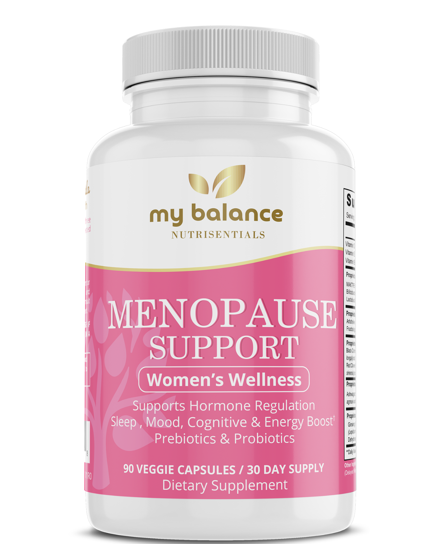 Menopause Support supplement bottle by my balance nutraceuticals, 90 veggie capsules