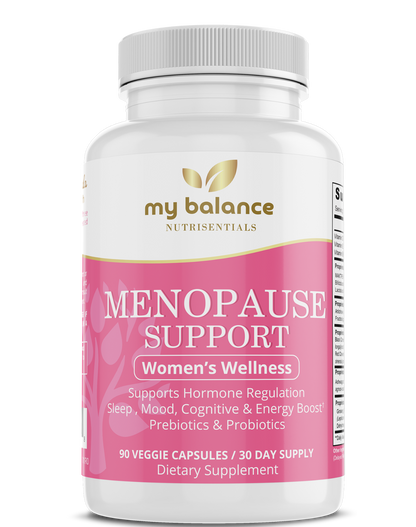 Menopause Support supplement bottle by my balance nutraceuticals, 90 veggie capsules