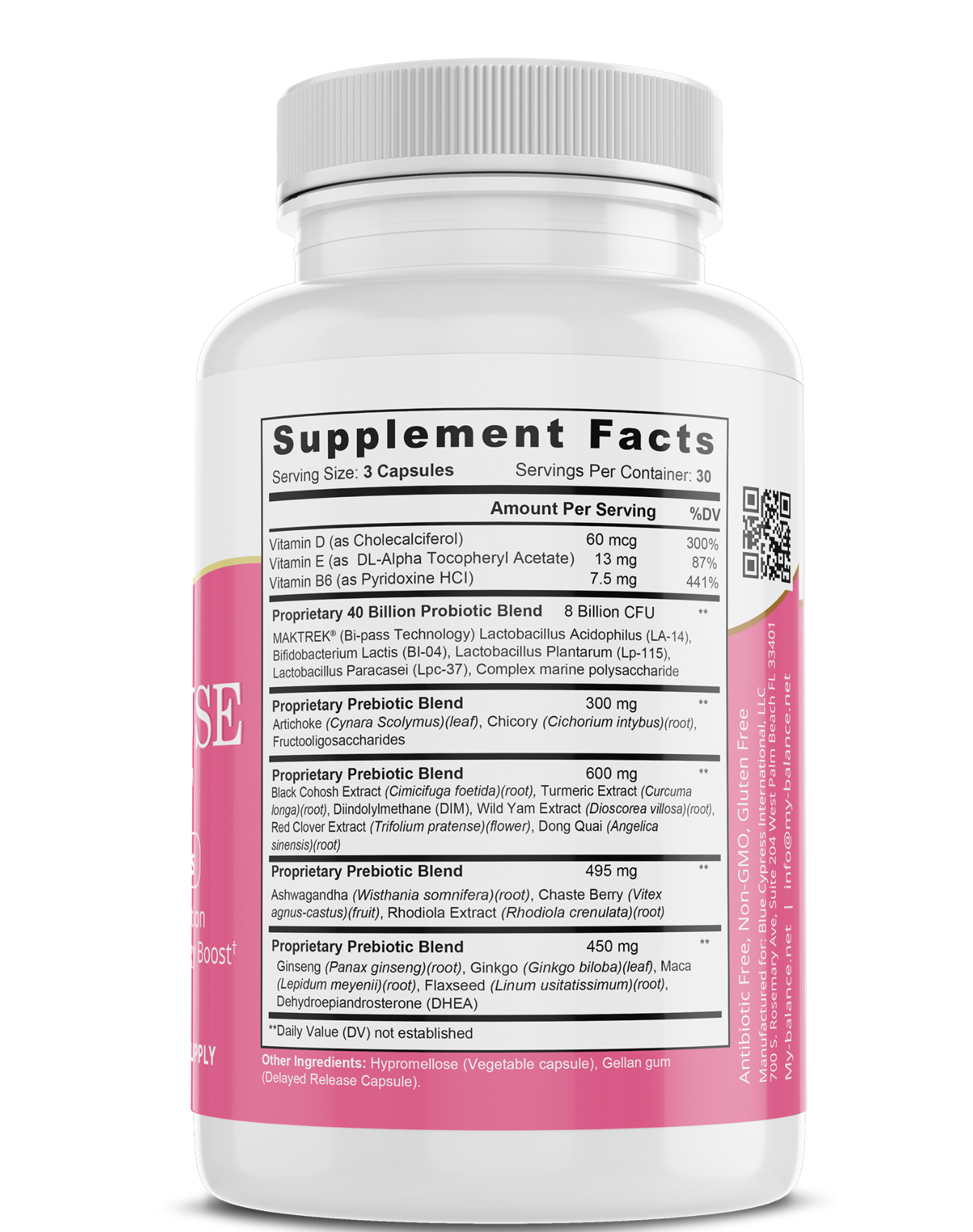 Supplement Facts label on back of my balance menopause support supplement bottle