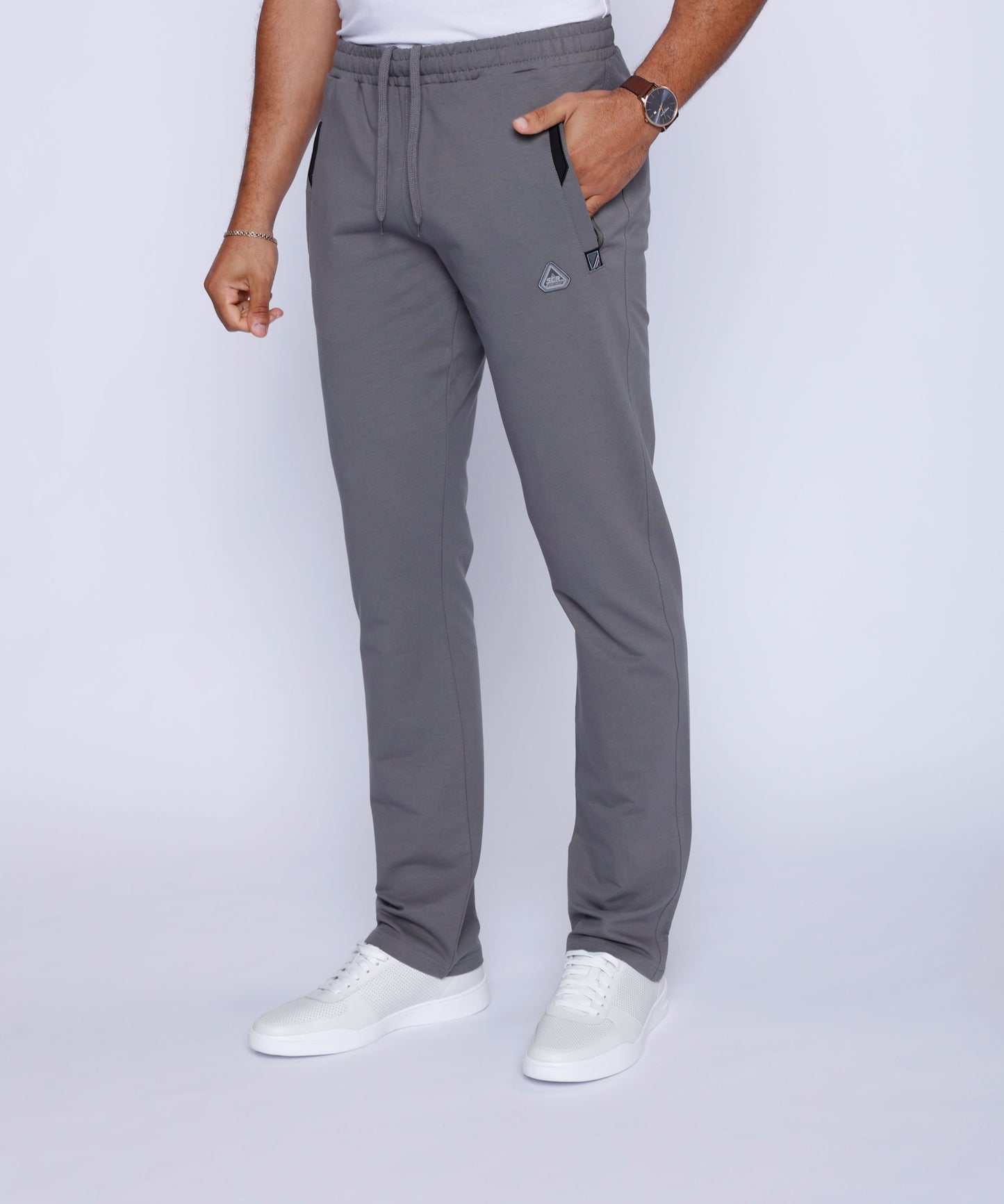 Men's athletic sweatpants, straight leg, grey with drawstring waist and side pockets