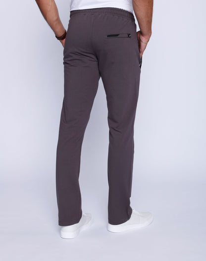 Men's athletic sweatpants, straight leg, dark grey with elastic waistband and rear logo