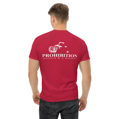 Men's red T-shirt with large back Prohibition Soap logo