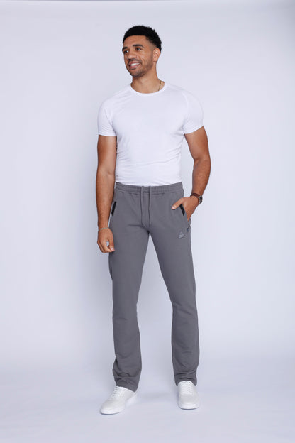 Men's athletic sweatpants, straight leg, grey with drawstring waist and side pockets