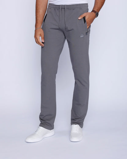 Men's athletic sweatpants, straight leg, grey with drawstring and side zipper pocket