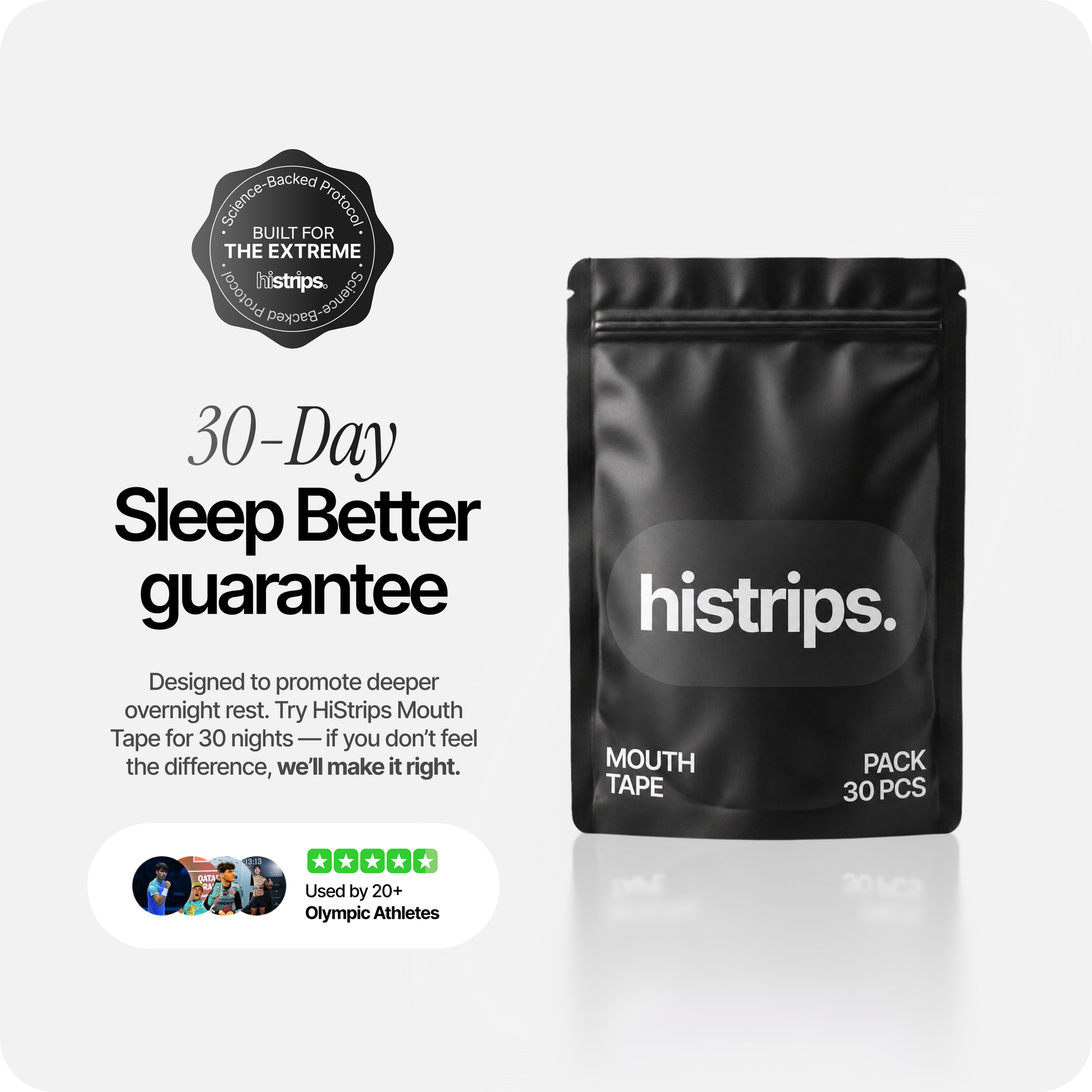 Black histrips mouth tape pouch, 30-pack strips for better sleep.