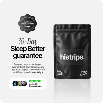 Black histrips mouth tape pouch, 30-pack strips for better sleep.