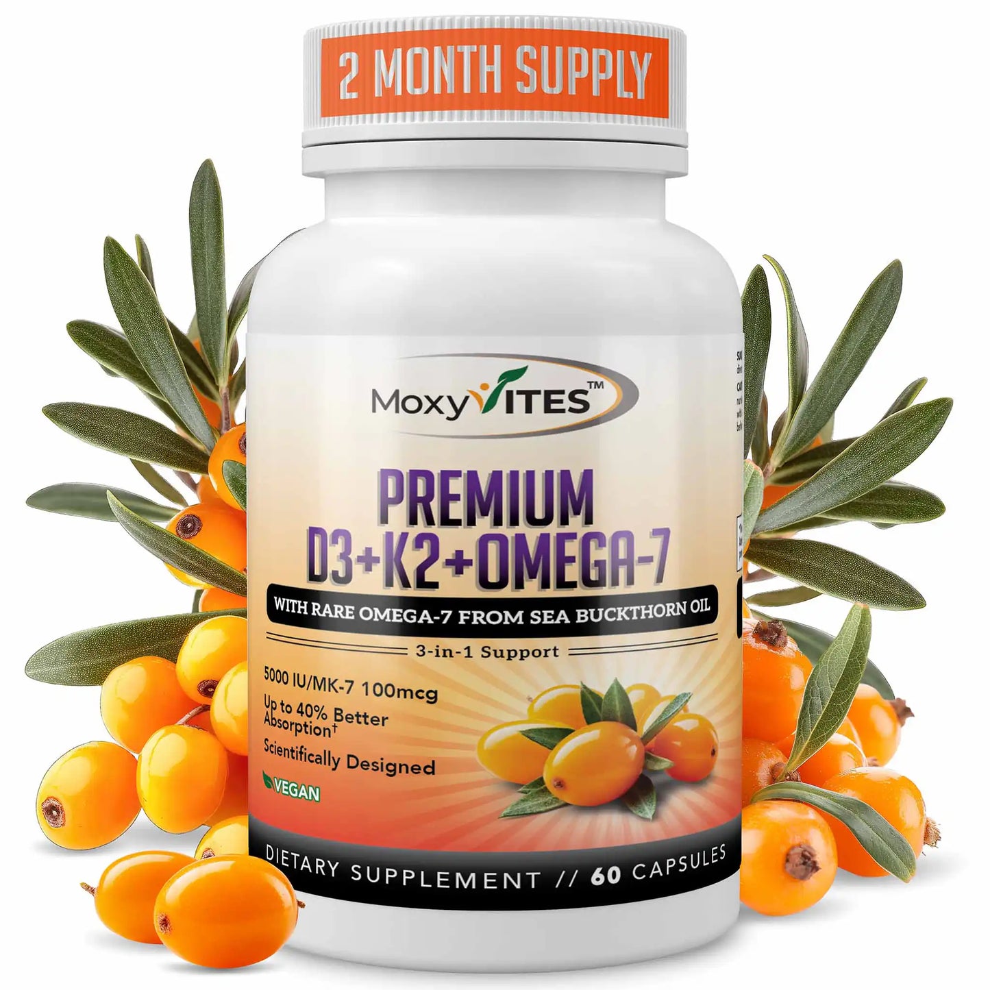 Vitamin D3 + K2 MK-7 + Omega 7 with Sea Buckthorn Oil