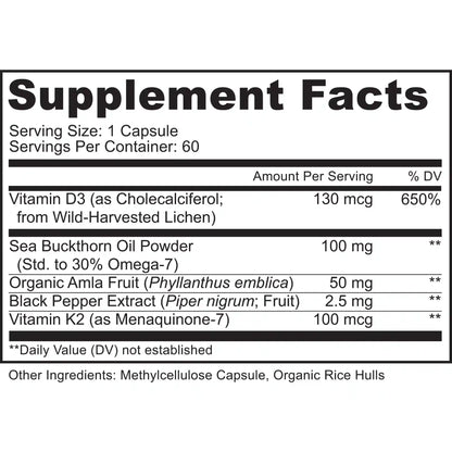 Vitamin D3 + K2 MK-7 + Omega 7 with Sea Buckthorn Oil