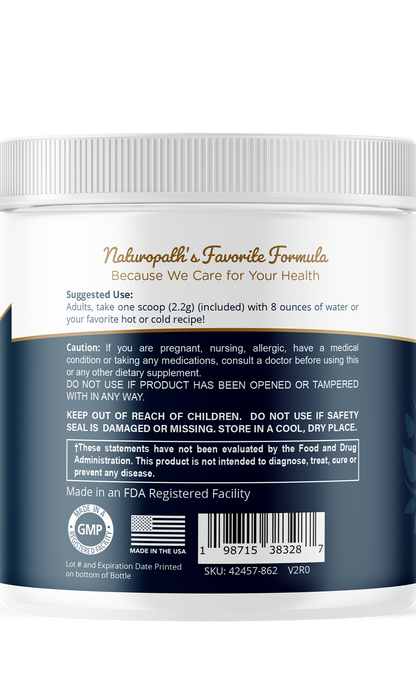 Back label on supplement jar with usage directions and cautions