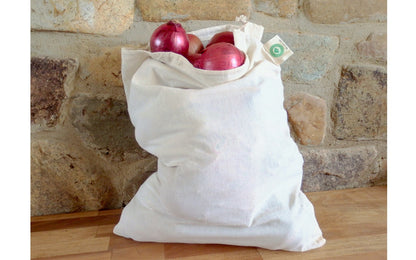 Muslin produce bag filled with red onions