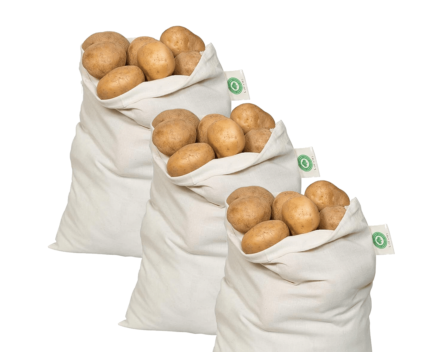 Muslin produce bags holding small potatoes