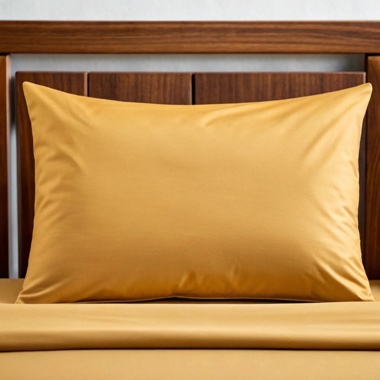 Mustard yellow bamboo pillowcase with smooth fabric and stitched border