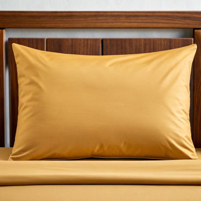 Mustard yellow bamboo pillowcase with smooth fabric and stitched border