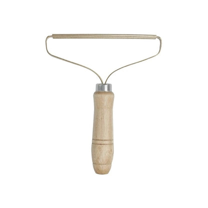 Lint remover brush with wooden handle and U-shaped bristle frame