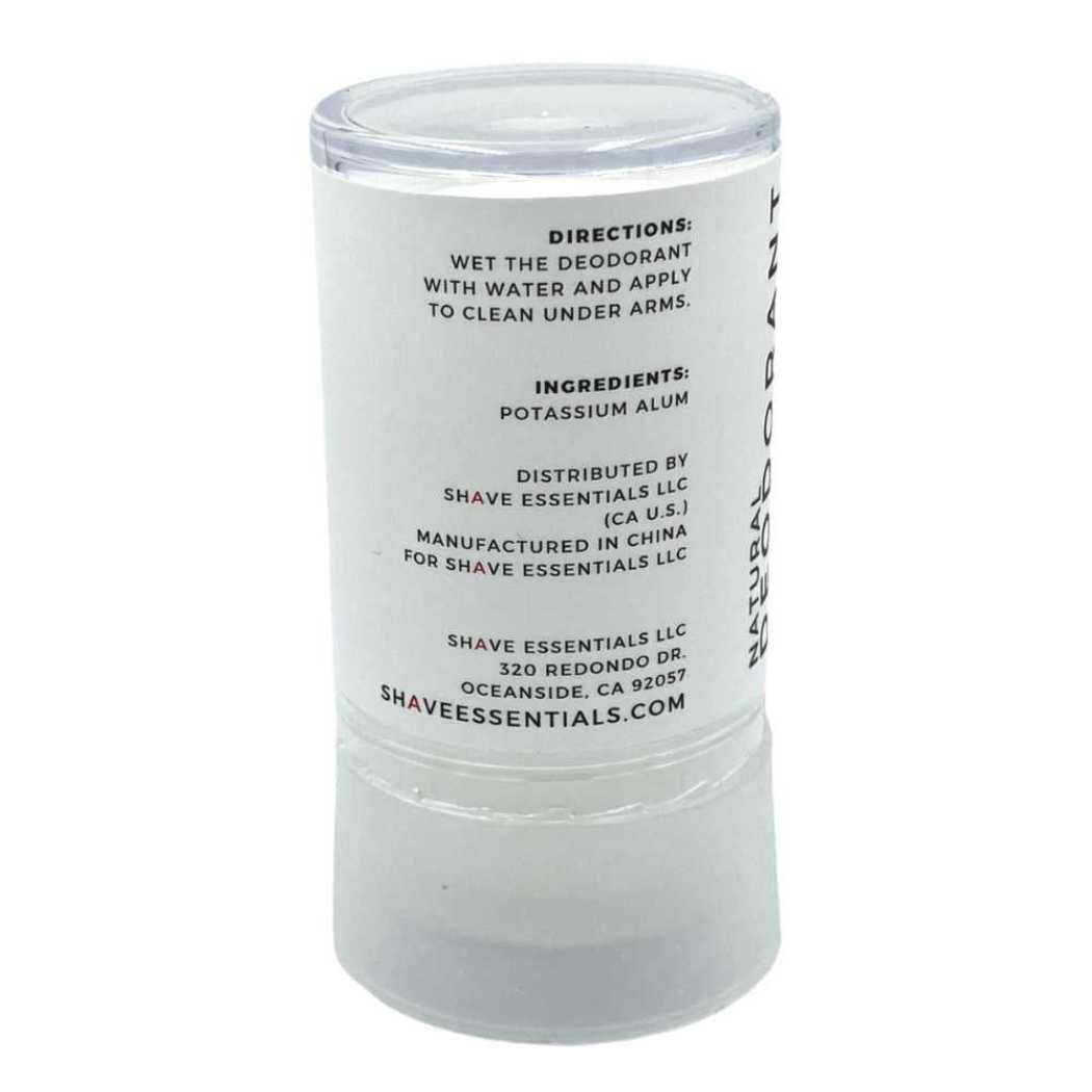 Mineral deodorant stick with ingredients and directions label on clear container