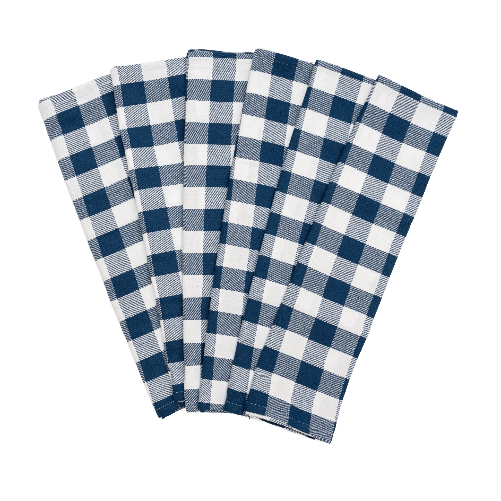 Plaid kitchen towels, navy and white check pattern, folded set