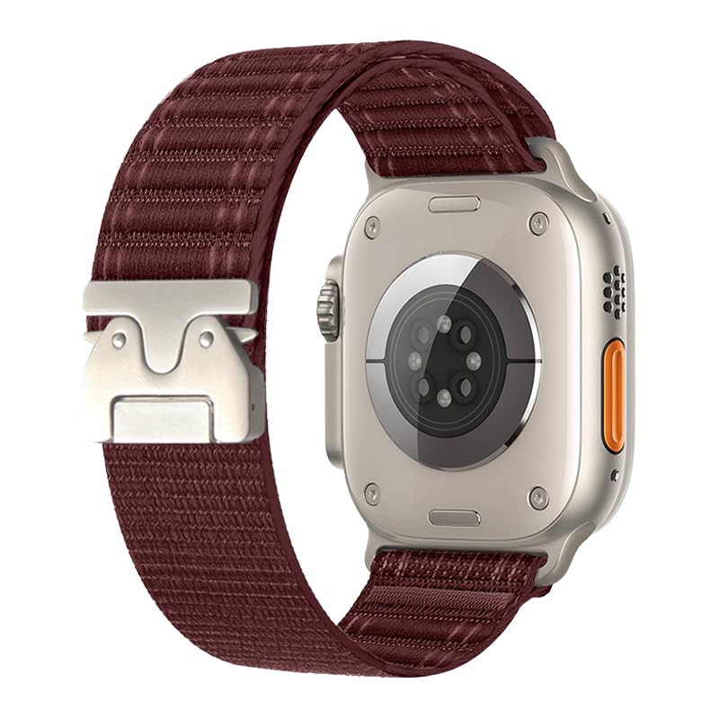 Fabric Bands Compatible with Apple Watch Ultra Band 49mm 46mm 45mm 44mm 42mm 38mm 40mm 41mm Men Women Nylon Sport Loop Strap for iWatch Series Ultra SE 10 9 8 7 6 5 4 3 2 1 (Red Wine 42mm(Series 3)/44mm/45mm/46mm/49mm) - Renee Lane Company