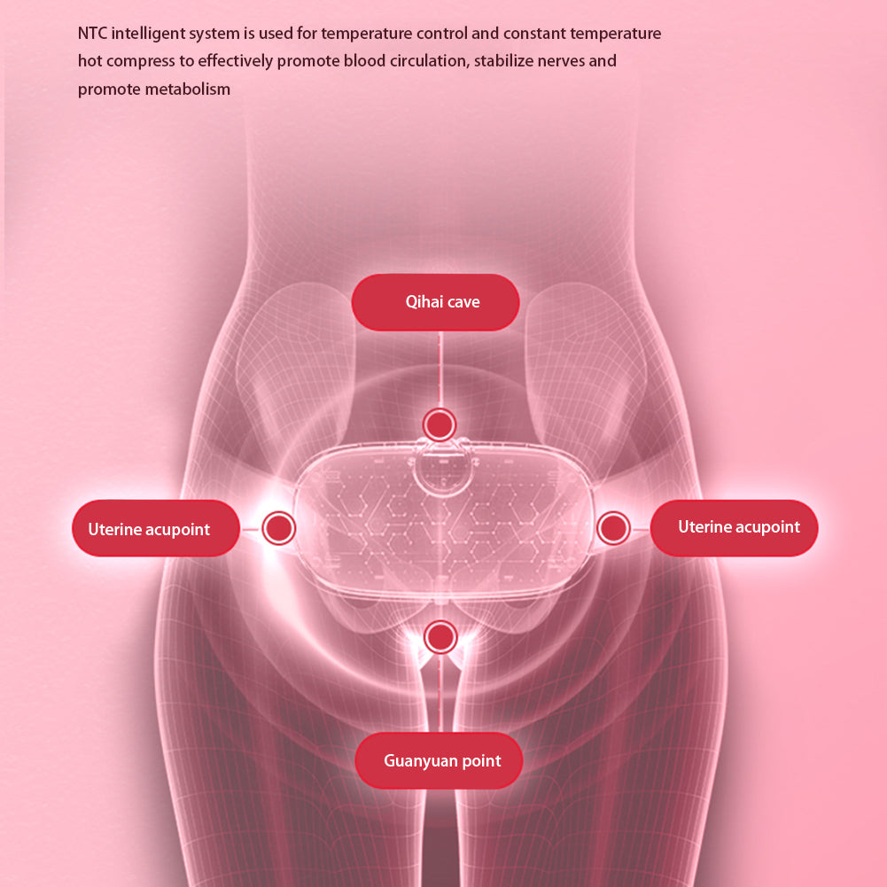 Abdominal massage belt with embedded electrode pads shown on torso area graphic