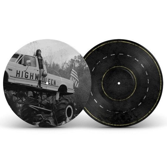 Vinyl record set with black disc featuring road artwork, front and back views