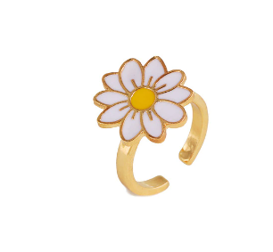 Gold fidget spinner ring with daisy outline and orange-yellow center