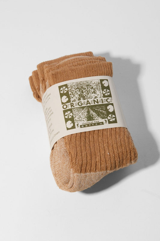 Organic cotton socks, ribbed buffalo brown, 3-pack, folded pair with label
