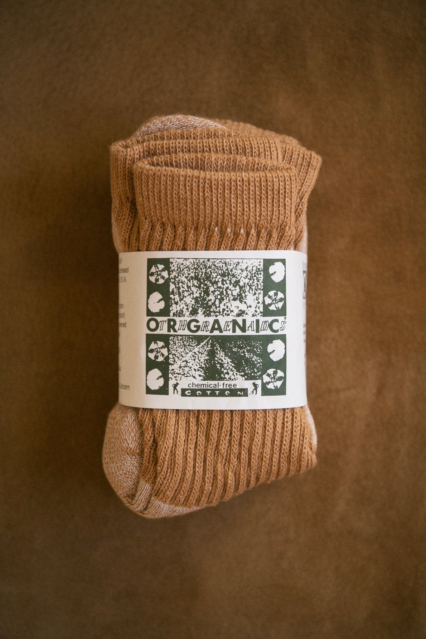 Organic cotton socks, buffalo brown, ribbed knit with cuff label, set of three