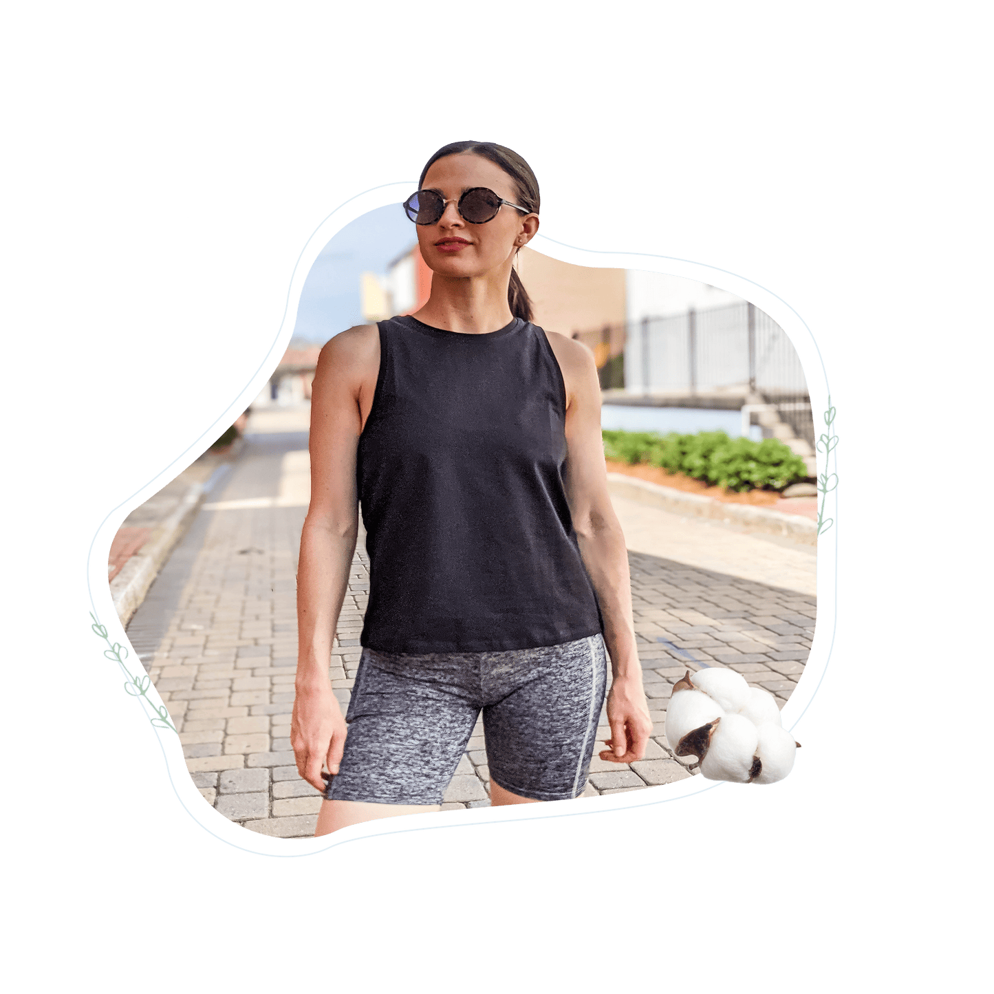 Black women's tank top with crew neckline and sleeveless racerback style