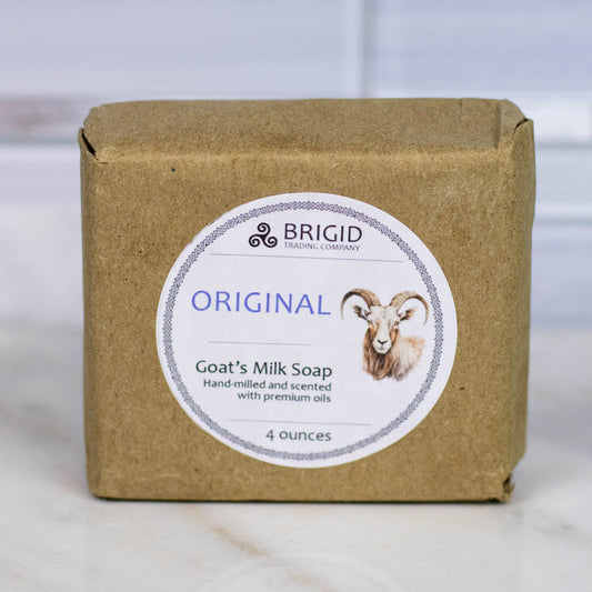 Original goat milk soap in tan paper box with BRIGID label and 4 ounces count.