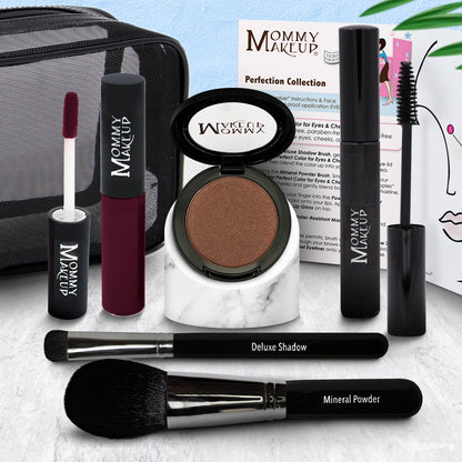 Makeup set: bronzer compact, berry lip gloss, Deluxe Shadow & Mineral Powder brushes