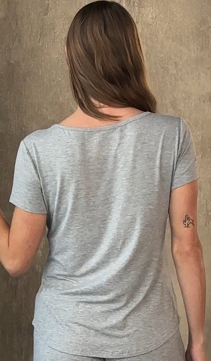 Women's bamboo lounge short-sleeve t-shirt, heather gray, back view