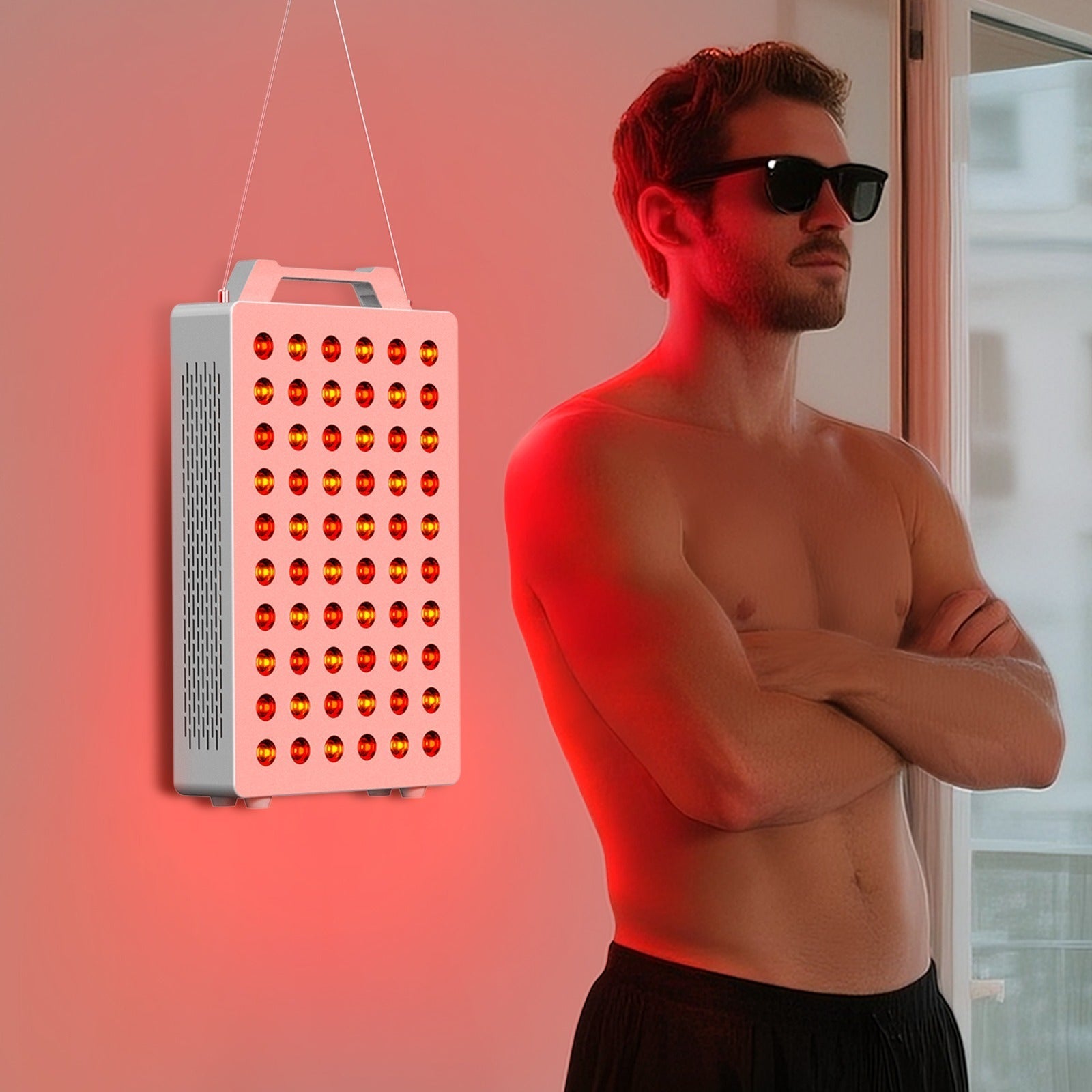 PurRed™ Advanced Panel with red LED dot grid, suspended by a cord.