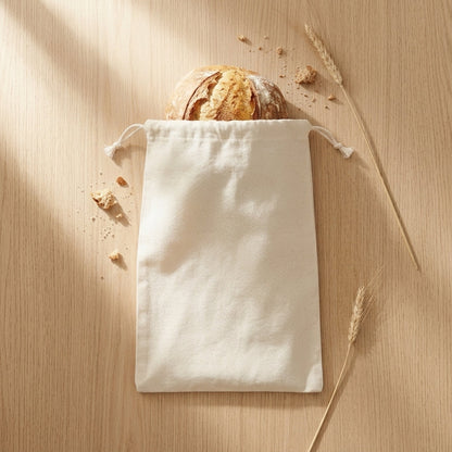 Linen bread pouch bag with drawstring, white linen fabric for bread loaves