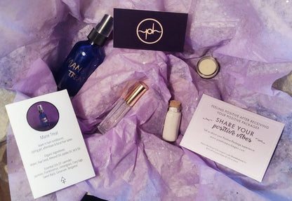 Mane Positive Package beauty set with bottles, cream jar, and info cards