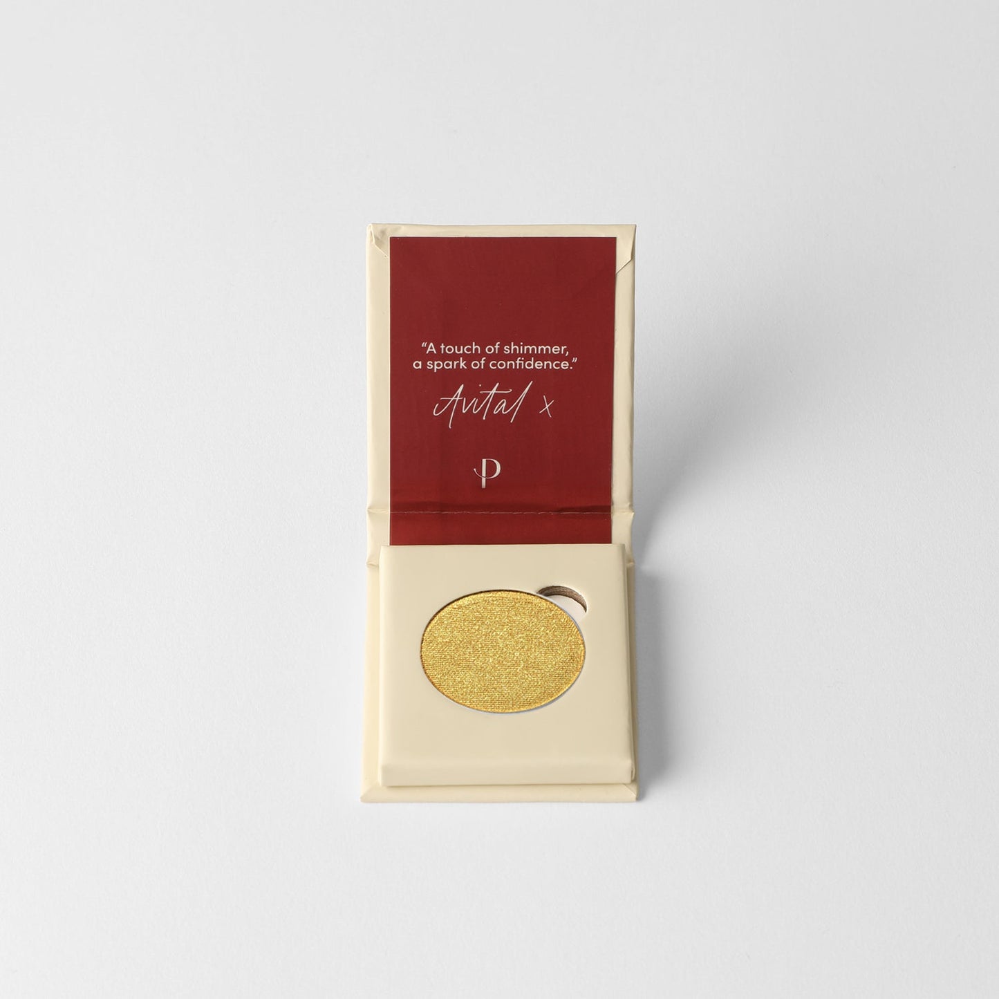 Pressed eyeshadow compact, warm gold circular pan